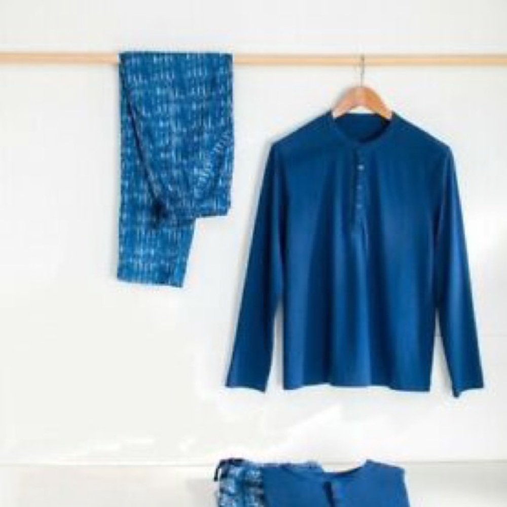APUJAN x EVA AIR Korean Collar Blue Pajamas Set